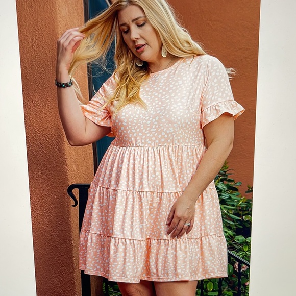 Pink White Flowy Babydoll Mini Dress Plus Size 2X - Picture 4 of 5
